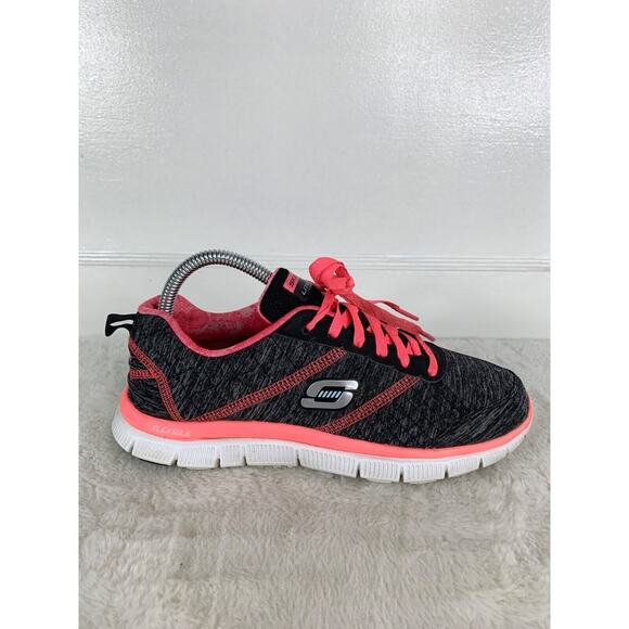 Skechers Womens Flex Sole Sneakers Pink/Black Size 8 - Picture 7 of 9